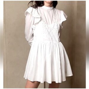 Banana Republic White Esme Embroidered Long Sleeve Mini Dress Size Medium